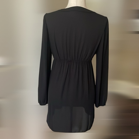 WHBM Empire Waist Tunic Blouse Self Tie Black 6 - Picture 5 of 9